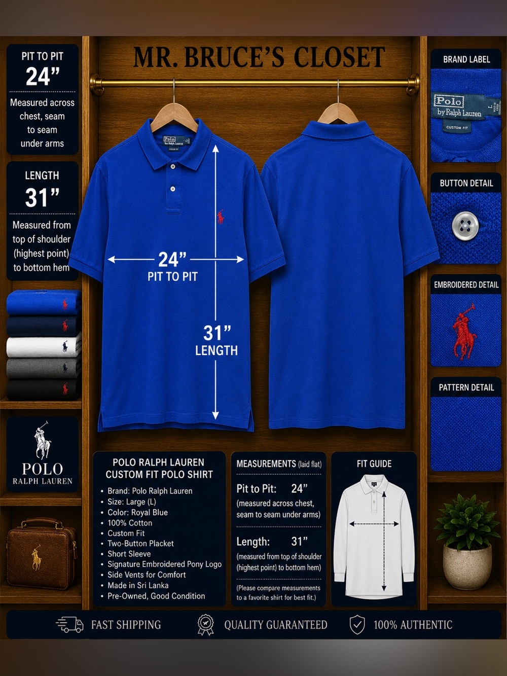 Ralph Lauren Royal Blue Polo Shirt with Red Pony Logo